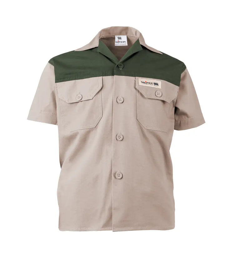 Kiddies Adventure Colour Block S/S Shirt - Khaki Olive/ Olive Khaki