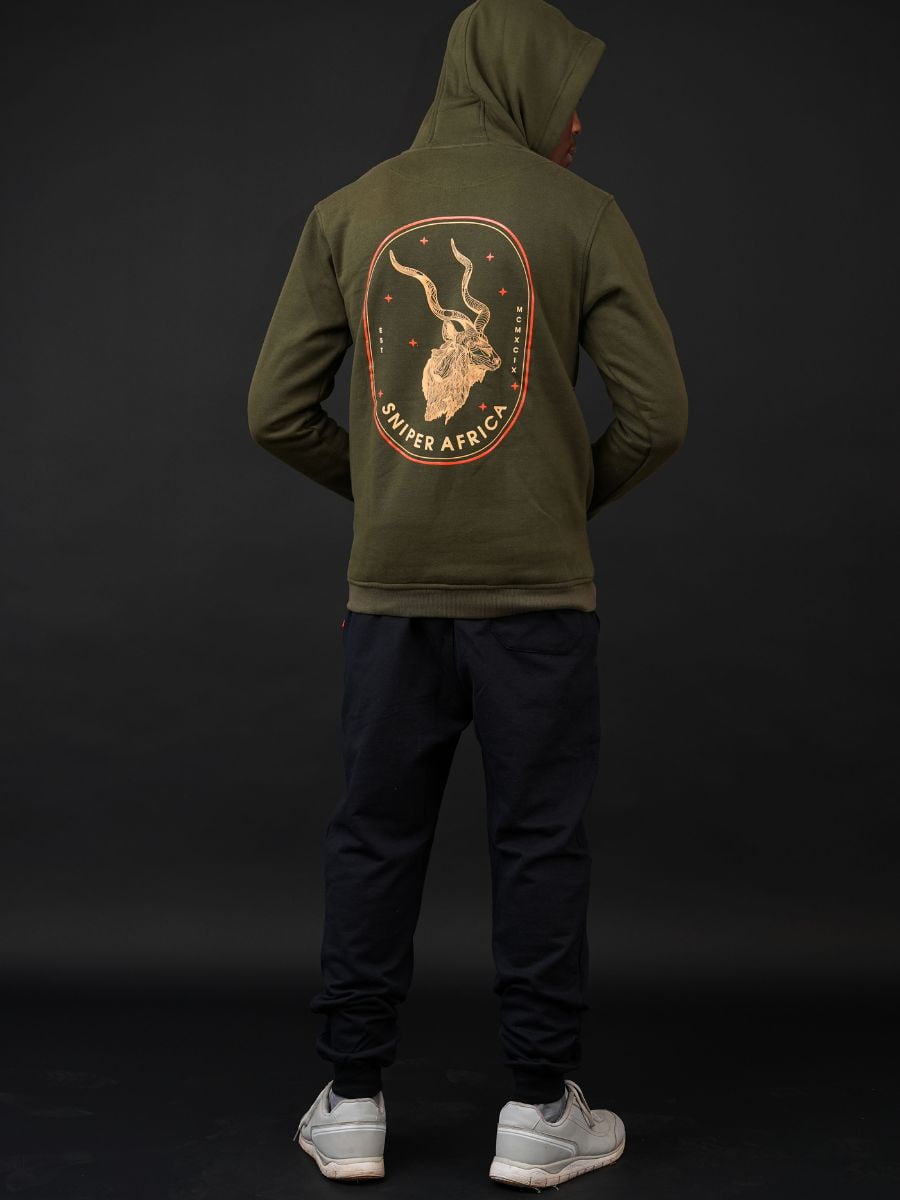 Printed Kudu Hoody - Olive