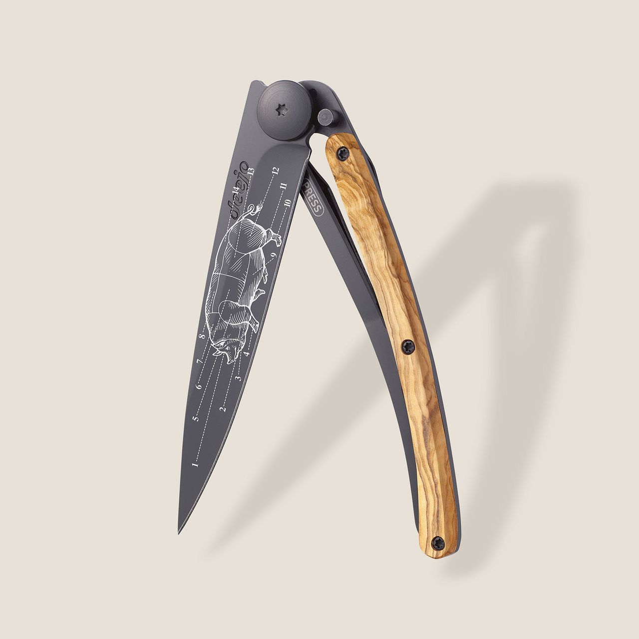 Deejo KNIFE DEEJO 37G OLIVE WOOD PRIME CUTS BLACK (DEE111)