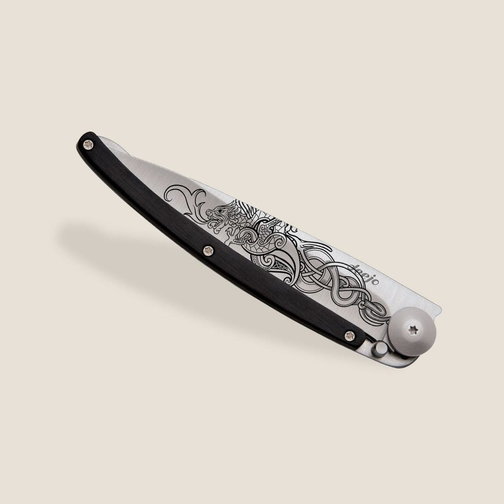 Deejo KNIFE DEEJO 37G EBONY WOOD VIKING DRAGON (DEE030)