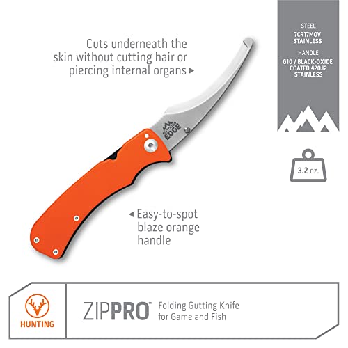 OUTDOOR EDGE ZIPPRO FOLDING GUTTING KNIFE WITH POCKET CLIP ORANGE HANDLE