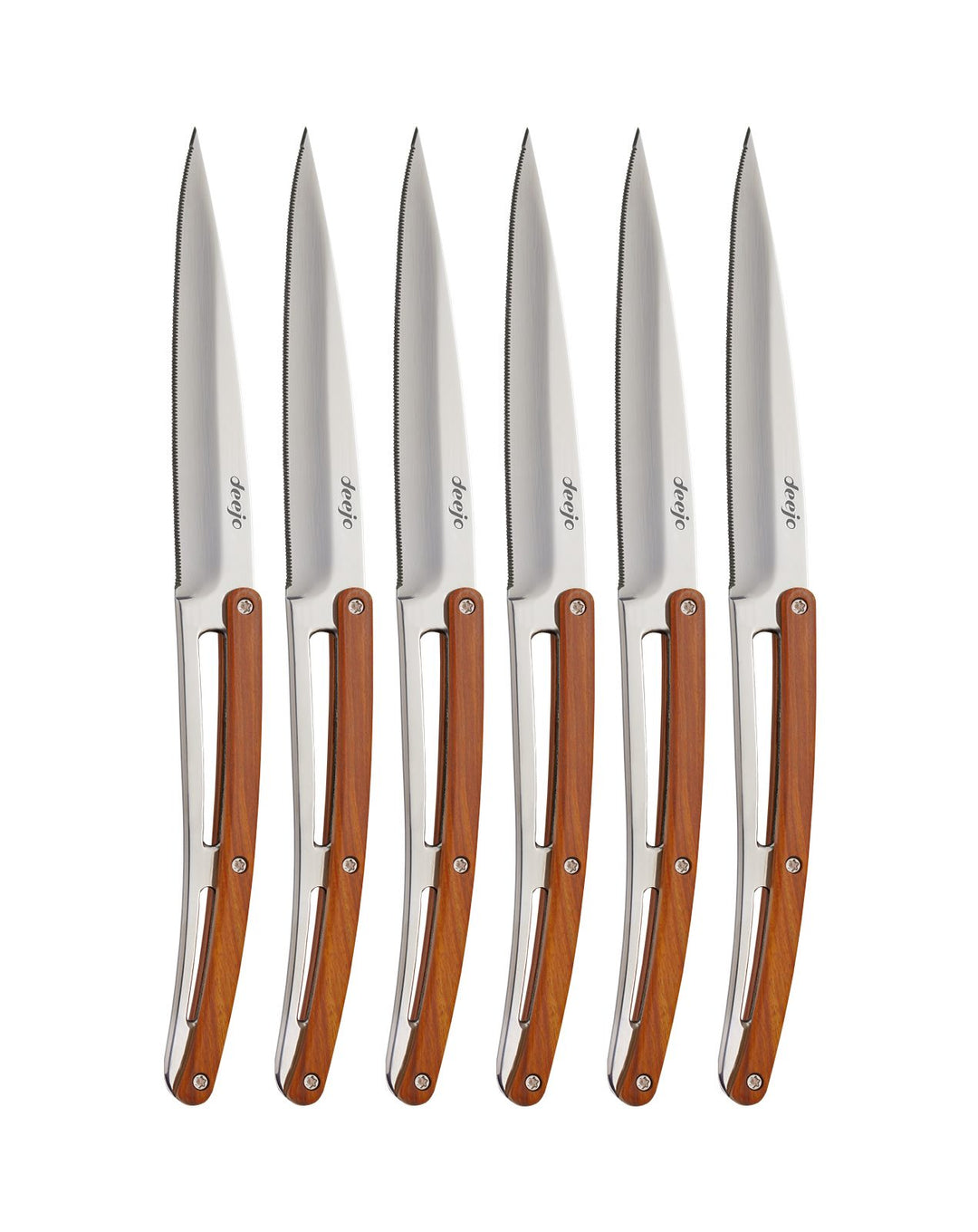 Deejo STEAK KNIVES SERRATED , CORAL WOOD (6)