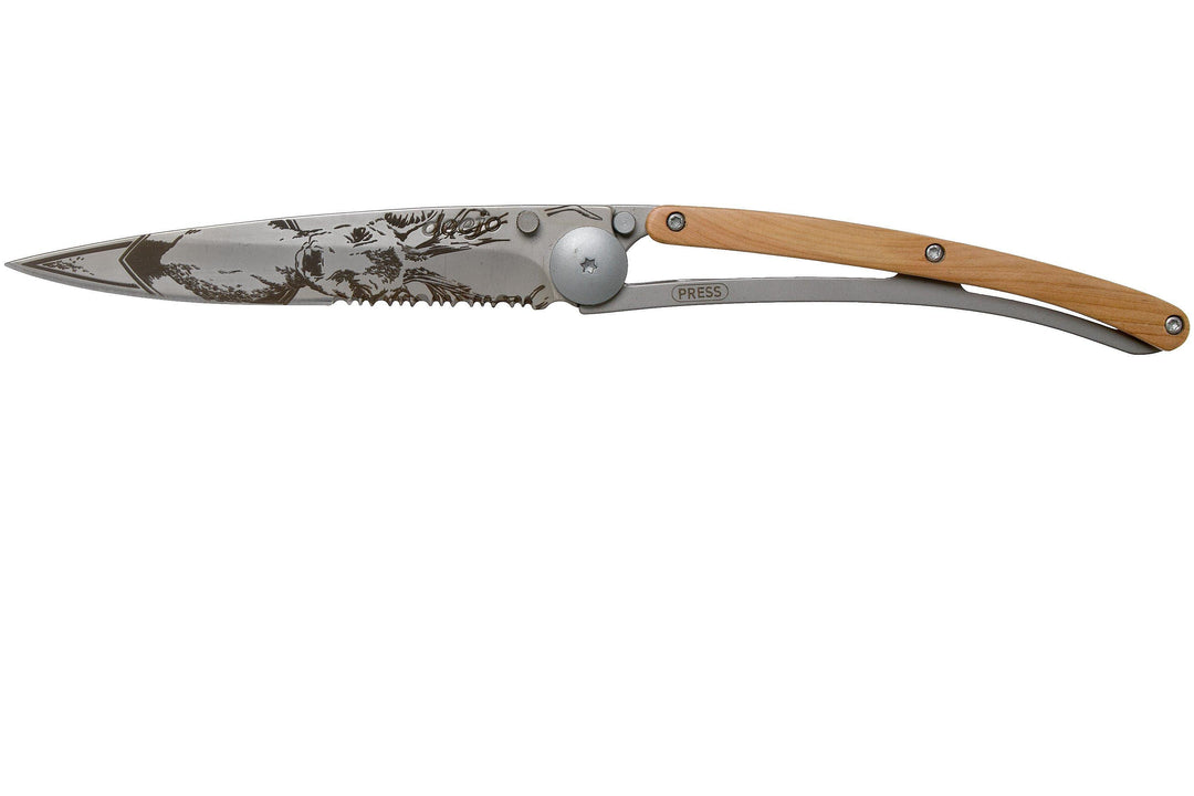 Deejo KNIFE DEEJO SERRATED 37G JUNIPER WOOD / DEER