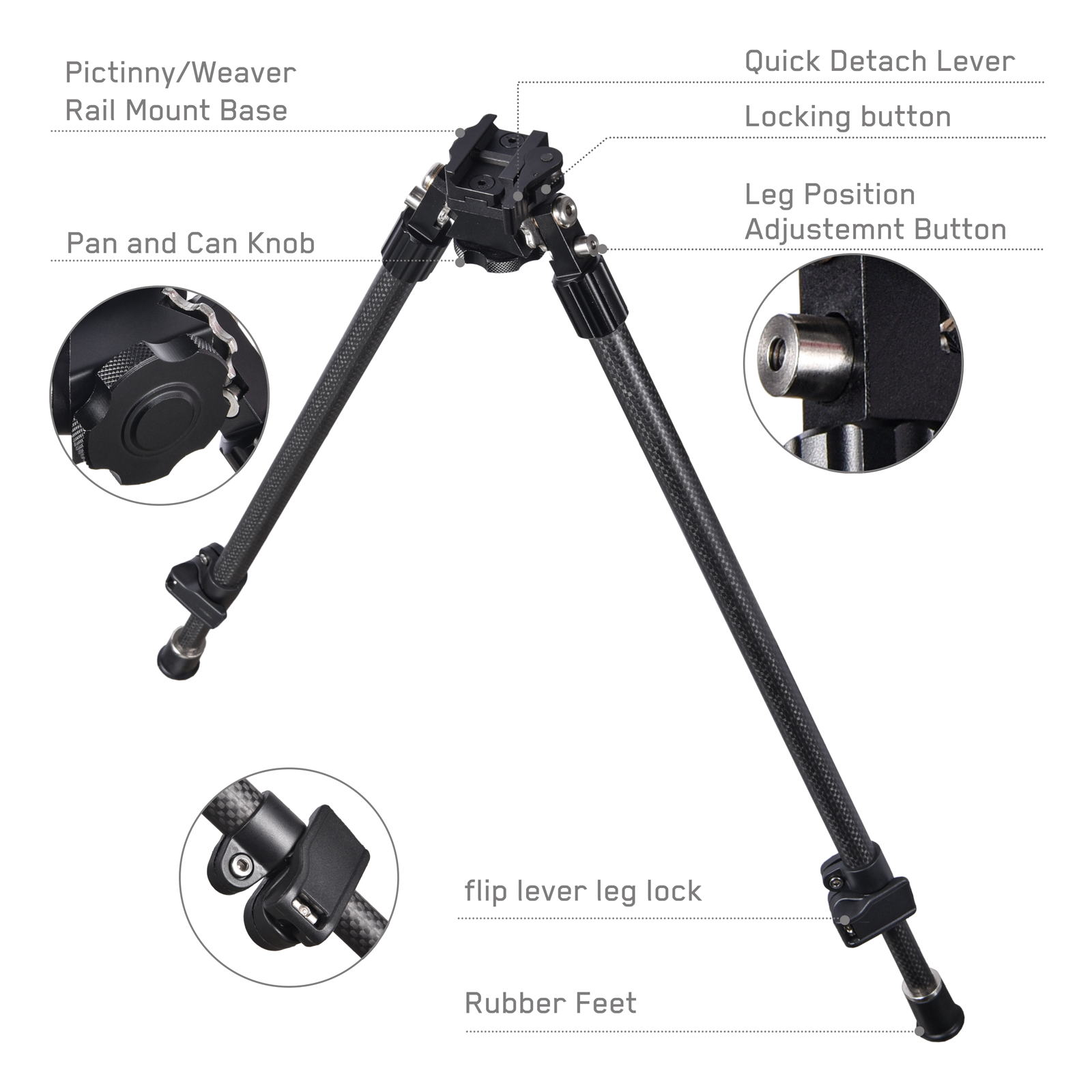 Airmax Scopes : 8-11'' CARBON FIBER PRO BIPOD WEAVER