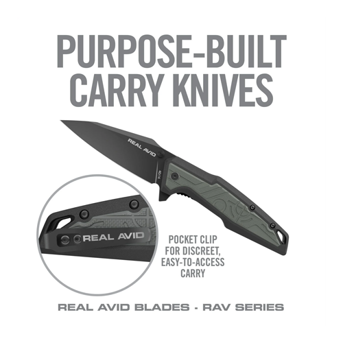 Real Avid RAV-1 BORN READY KNIFE GREEN/BLACK NYLON HANDLE ,BLACK BLADE
