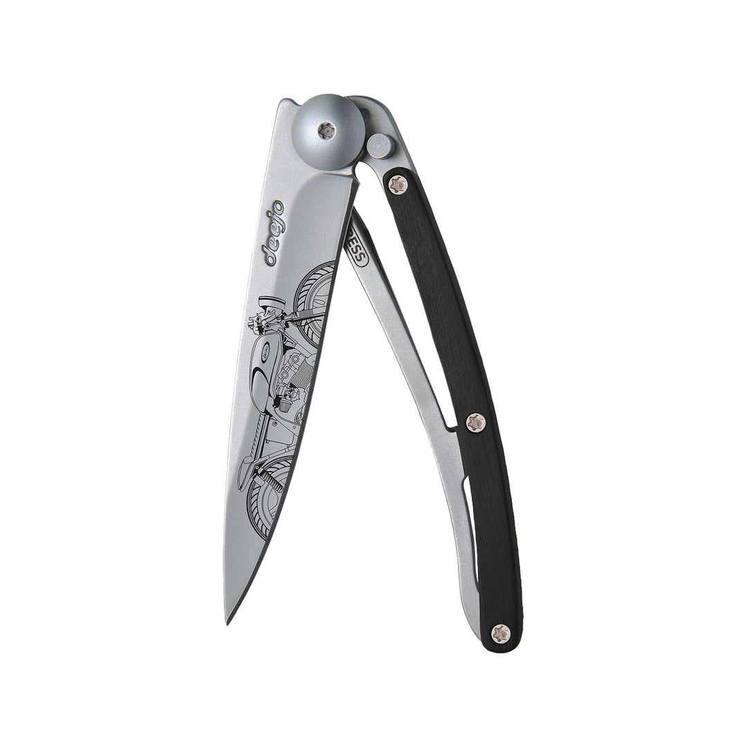 Deejo KNIFE DEEJO 37G EBONY CAFE RACER SILVER BLADE (DEEJ007)