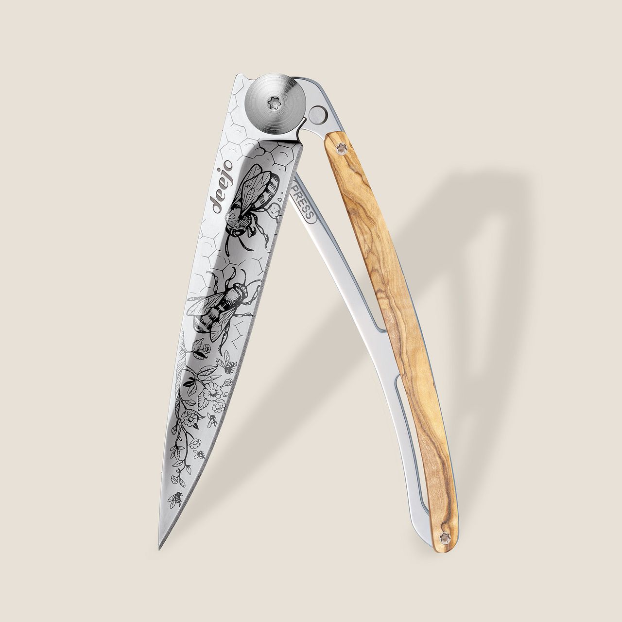 Deejo KNIFE DEEJO 37G OLIVE WOOD MIRROR BEES (DEE030)