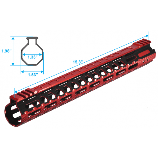 Utg AR15 PRO M-LOK 15" ULTRA SLIM RAIL , BLACK & RED 2-TONE