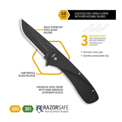 OUTDOOR EDGE RAZOR VX1 GREY HANDEL ,SILVER BLADE 3 REPLACEMENT BLADES INCLUDE...