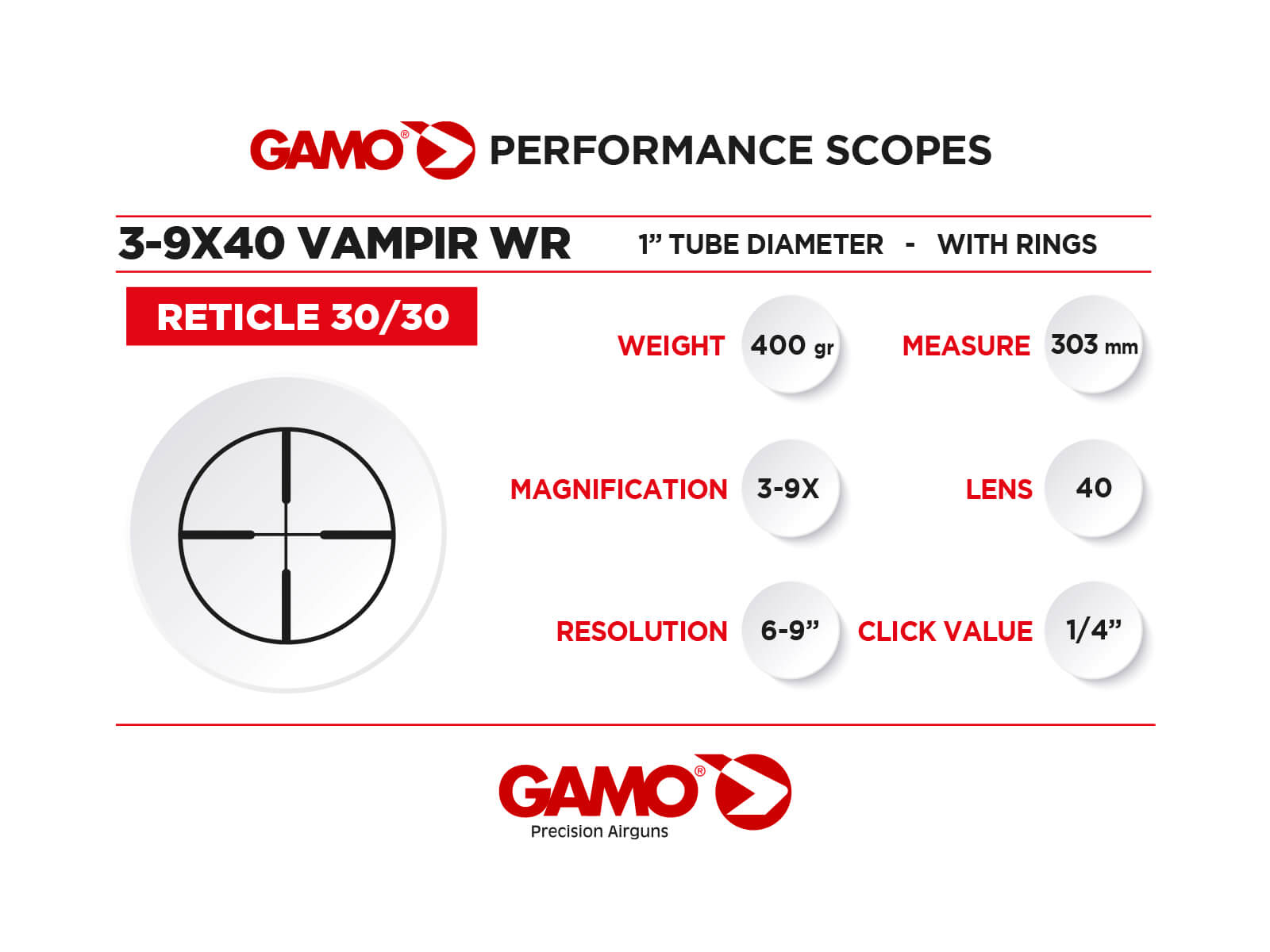 Gamo 3-9x40 WR Vampir Air Rifle Scope